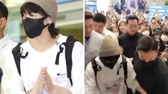 Jungkook Tries to Help Fan from Falling, Gets Mobbed at Airport
